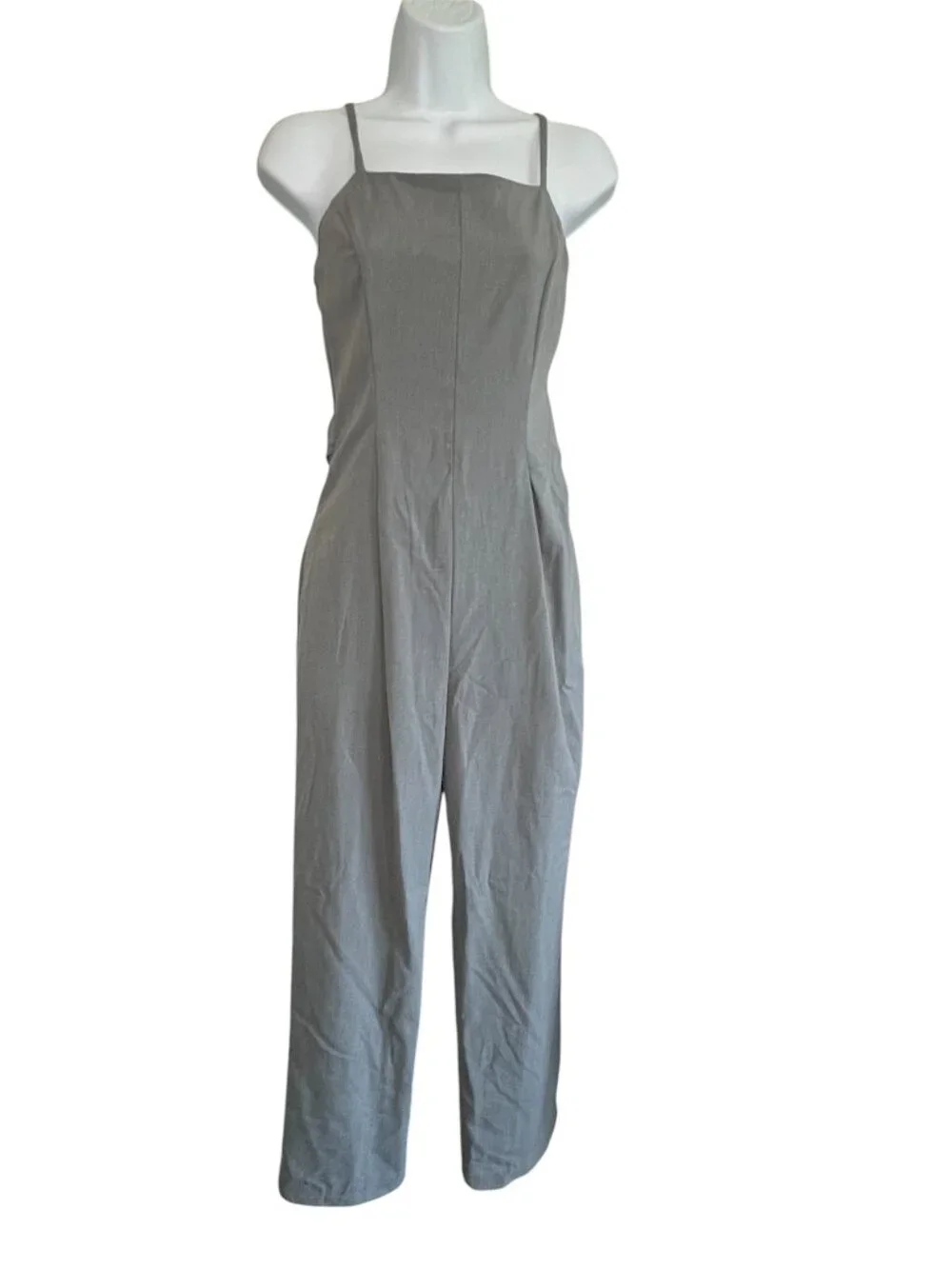 Grey Wide Leg Jumpsuit Smocked Back - Picture 1 of 7